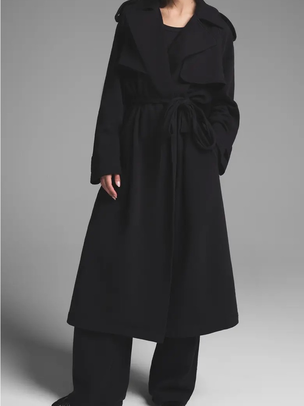 SKIMS Black Long Trench Coat with Belt - Picture 2 of 4